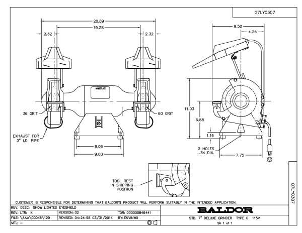 Baldor .5 HP, 1800 RPM, 1 Phase, 60 Hz, 3420C, GRND - 7306D - Image 2