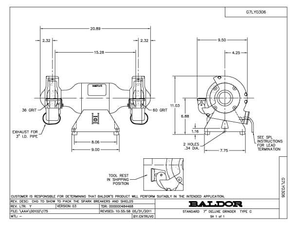 Baldor .5 HP, 3600 RPM, 1 Phase, 60 Hz, 3420C, GRND - 7307 - Image 2