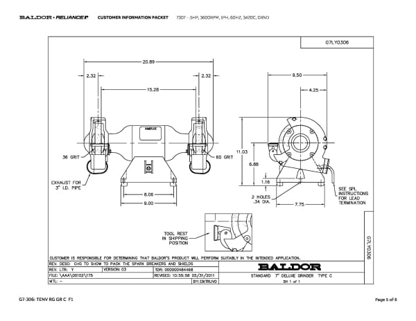 Baldor .5 HP, 3600 RPM, 1 Phase, 60 Hz, 3420C, GRND - 7307 - Image 8