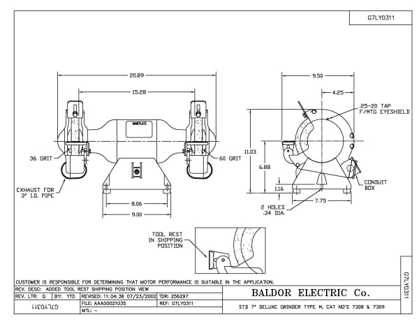 Baldor .5 HP, 1500/1800 RPM, 3 Phase, 50/60 Hz, 3420M, GRND - 7308 - Image 2