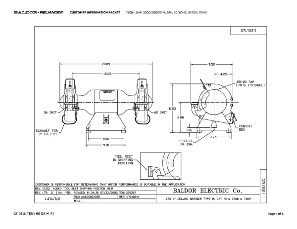 Baldor .5 HP, 3000/3600 RPM, 3 Phase, 50/60 Hz, 3420M, GRND - 7309 - Image 6