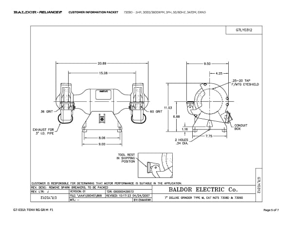Baldor .5 HP, 3000/3600 RPM, 3 Phase, 50/60 Hz, 3420M, GRND - 7309D - Image 8