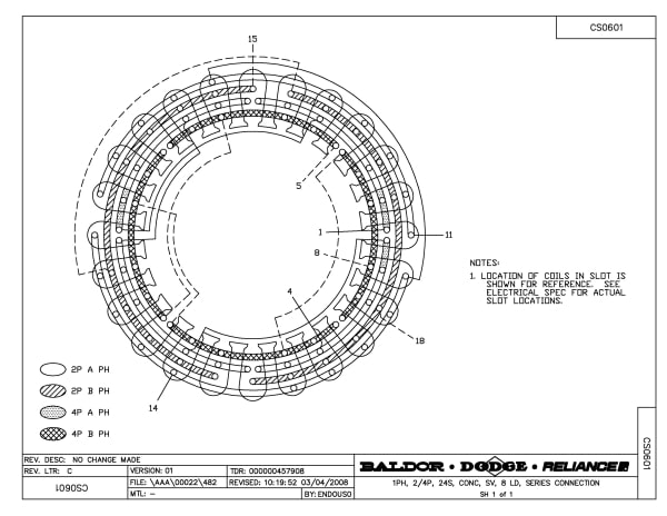 Baldor .5/.3 HP, 3600/1800 RPM, 1 Phase, 60 Hz, 3428LC - 7312D - Image 3