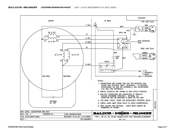 Baldor .5/.3 HP, 3600/1800 RPM, 1 Phase, 60 Hz, 3428LC - 7312D - Image 9