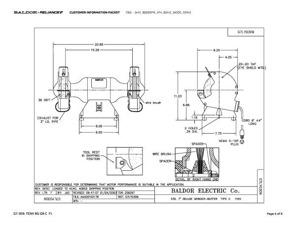 Baldor .5 HP, 3600 RPM, 1 Phase, 60 Hz, 3420C, GRND - 7351 - Image 7