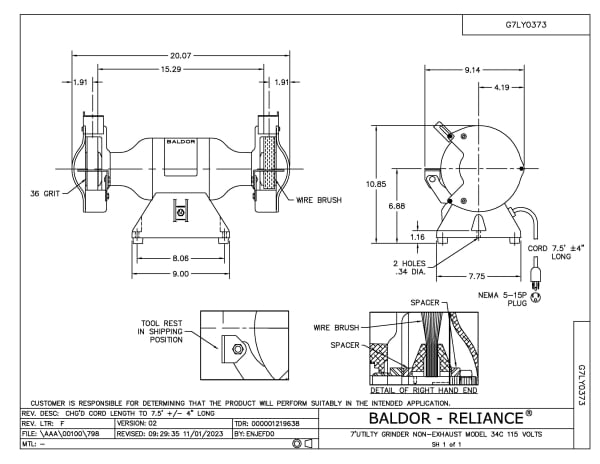 Baldor .5 HP, 3600 RPM, 1 Phase, 60 Hz, 3420C, GRND - 762R - Image 2