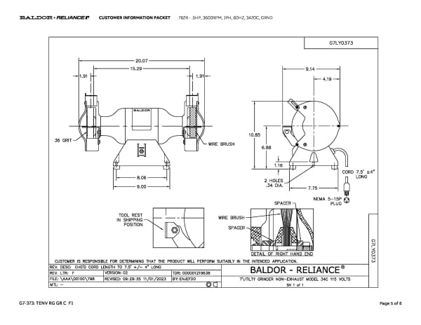 Baldor .5 HP, 3600 RPM, 1 Phase, 60 Hz, 3420C, GRND - 762R - Image 8