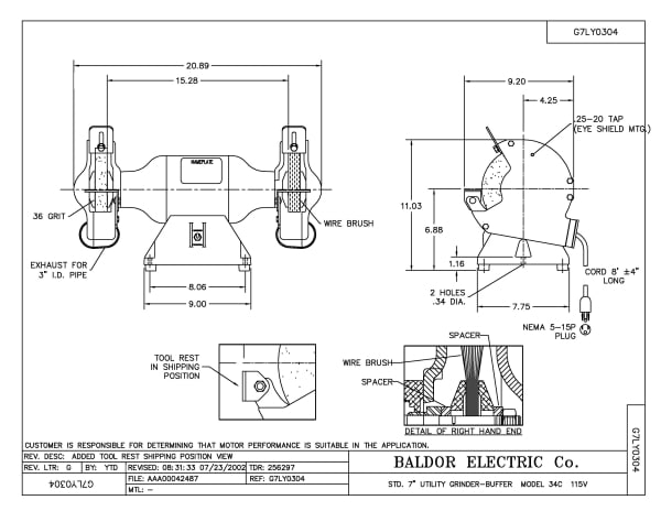 Baldor .5 HP, 3600 RPM, 1 Phase, 60 Hz, 3420C, GRND - 762RE - Image 2