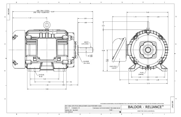 Baldor 15 HP, 1760 RPM, 3 Phase, 60 Hz, 284U, 0944M, TEFC, F1 - AEM2333-4 - Image 2