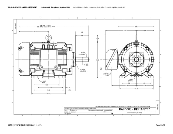 Baldor 15 HP, 1760 RPM, 3 Phase, 60 Hz, 284U, 0944M, TEFC, F1 - AEM2333-4 - Image 11