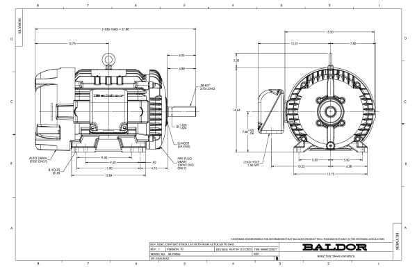 Baldor 20 HP, 1770 RPM, 3 Phase, 60 Hz, 286U, 1046M, TEFC, F1 - AEM2334-4 - Image 2