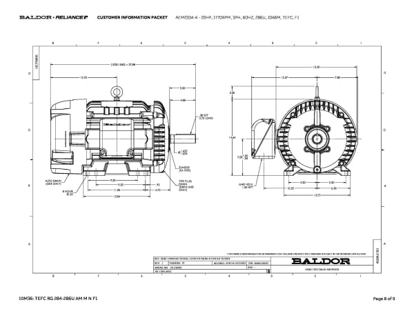 Baldor 20 HP, 1770 RPM, 3 Phase, 60 Hz, 286U, 1046M, TEFC, F1 - AEM2334-4 - Image 11