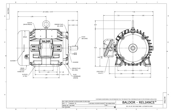 Baldor 2 HP, 1760 RPM, 3 Phase, 60 Hz, 184, 0626M, TEFC, F1, N - AEM3689-4 - Image 2