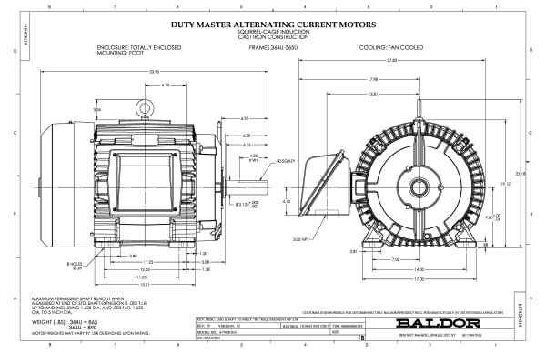 Baldor 40 HP, 1780 RPM, 3 Phase, 60 Hz, 364U, 1448M, TEFC, F1 - AEM4307-4 - Image 2