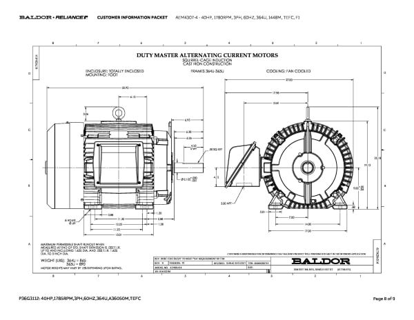 Baldor 40 HP, 1780 RPM, 3 Phase, 60 Hz, 364U, 1448M, TEFC, F1 - AEM4307-4 - Image 11