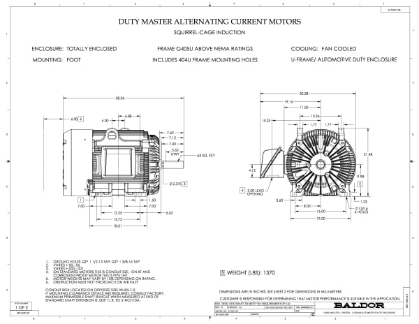 Baldor 60 HP, 1785 RPM, 3 Phase, 60 Hz, 405U, TEFC, FOOT,  - AEM4314-4 - Image 2