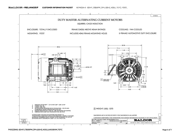 Baldor 60 HP, 1785 RPM, 3 Phase, 60 Hz, 405U, TEFC, FOOT,  - AEM4314-4 - Image 8