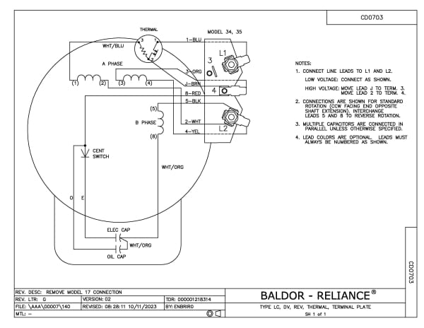 Baldor 1 HP, 1740 RPM, 1 Phase, 60 Hz, 56, 3528LC, TEAO, F1, N - AFL3510A - Image 3
