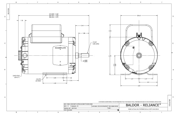 Baldor 1 HP, 1740 RPM, 1 Phase, 60 Hz, 56, 3528LC, TEAO, F1, N - AFL3510A - Image 2