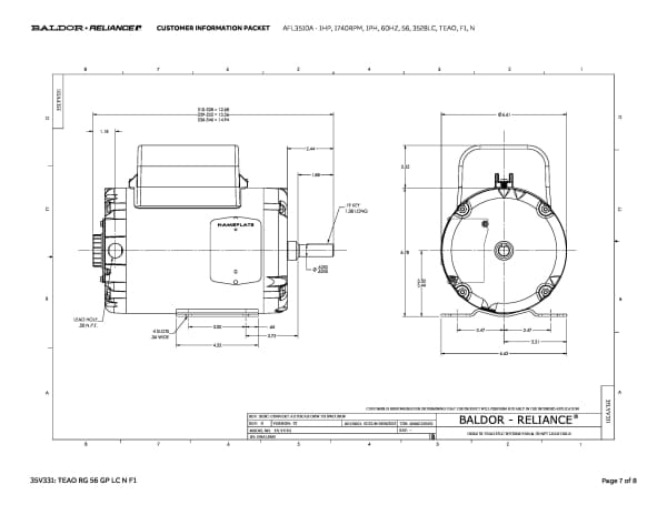 Baldor 1 HP, 1740 RPM, 1 Phase, 60 Hz, 56, 3528LC, TEAO, F1, N - AFL3510A - Image 10