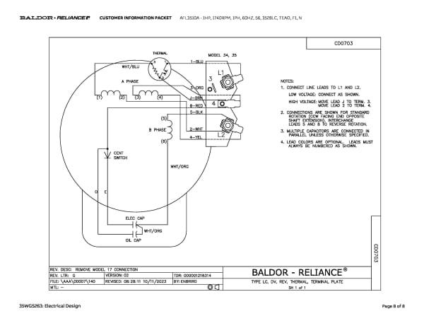 Baldor 1 HP, 1740 RPM, 1 Phase, 60 Hz, 56, 3528LC, TEAO, F1, N - AFL3510A - Image 11