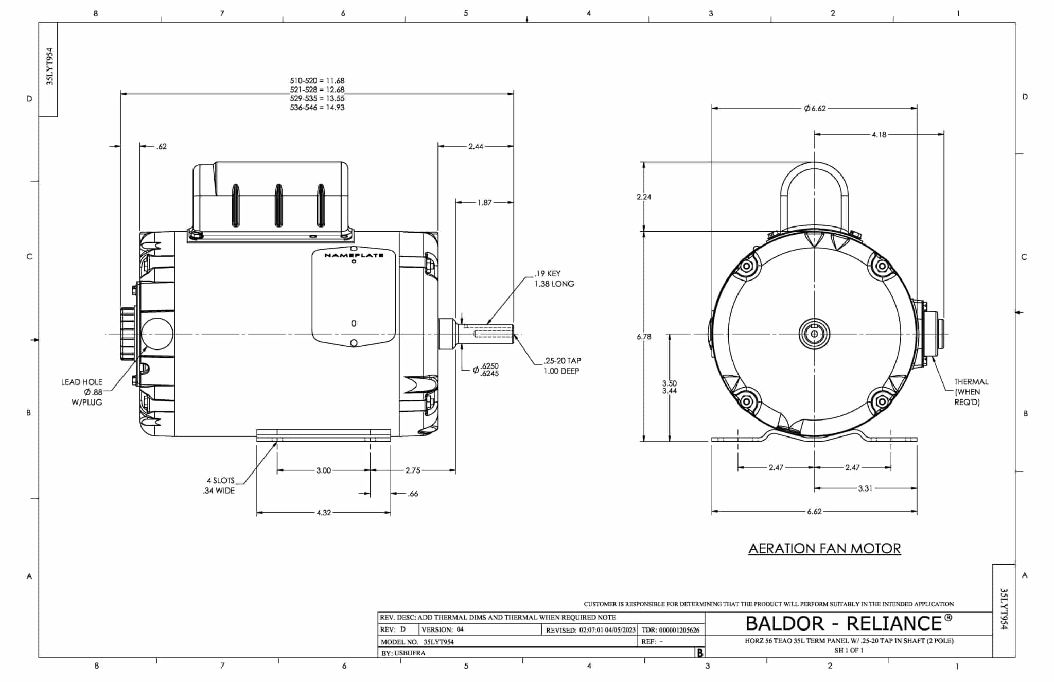 1HP,3450RPM,1PH,60HZ,56,3524L,TEAO,F1 - AFL3521A - Image 2