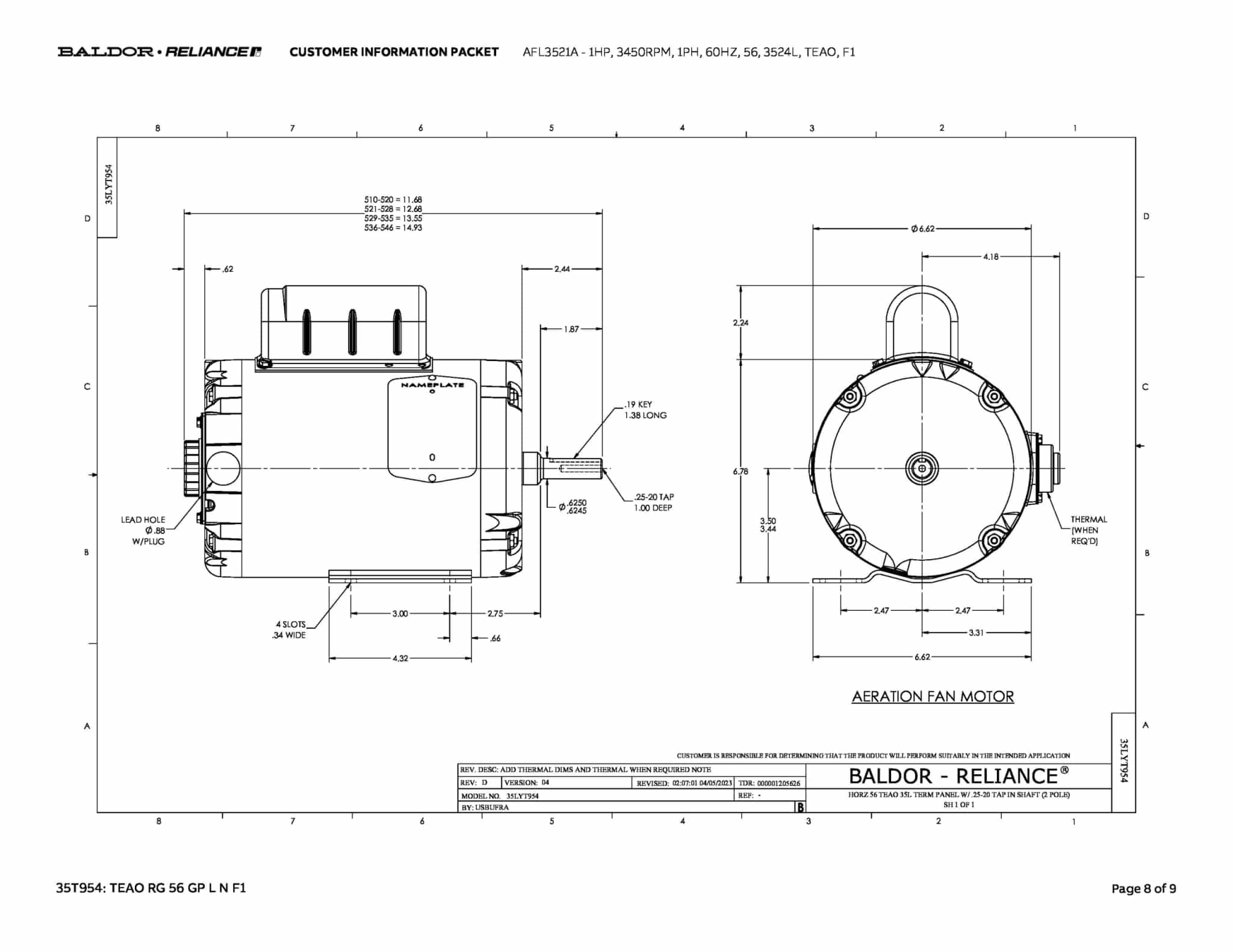 1HP,3450RPM,1PH,60HZ,56,3524L,TEAO,F1 - AFL3521A - Image 11