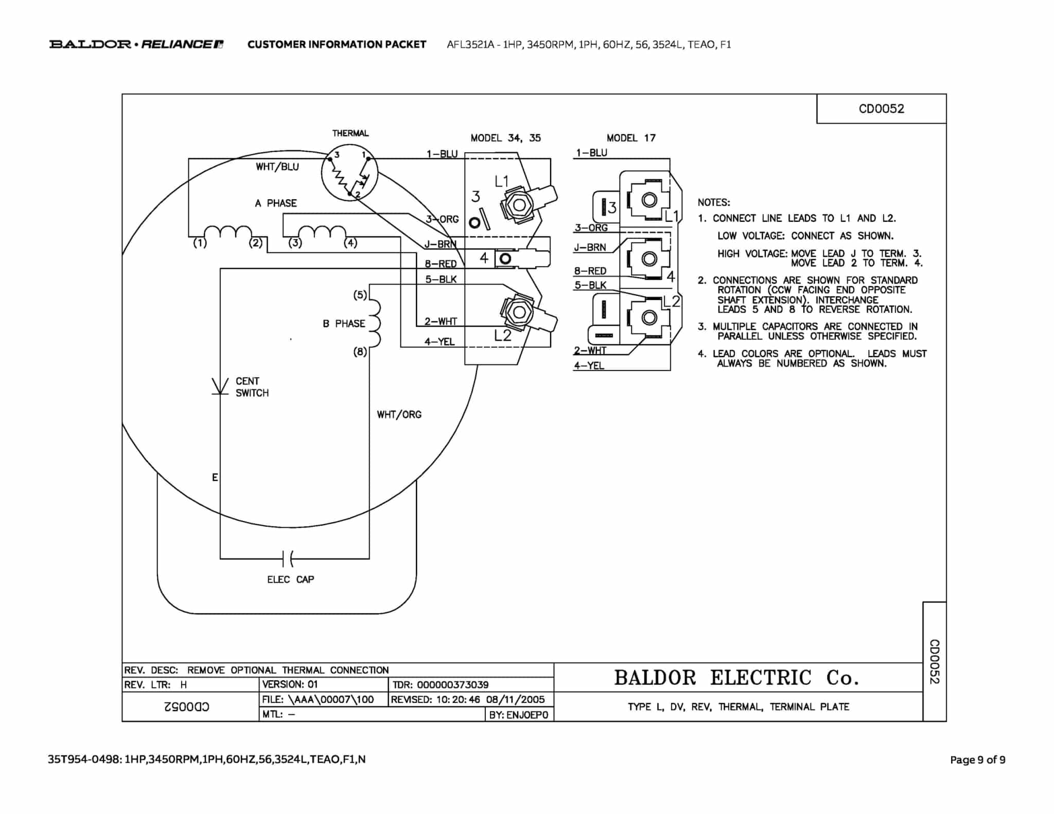 1HP,3450RPM,1PH,60HZ,56,3524L,TEAO,F1 - AFL3521A - Image 12