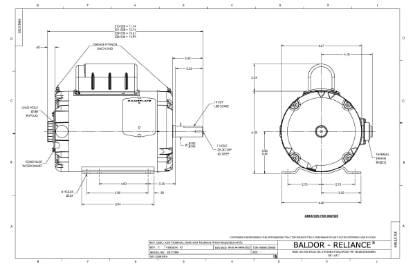 Baldor 1.5 HP, 3450 RPM, 1 Phase, 60 Hz, 143TZ, 3528L, TEAO - AFL3522A - Image 2
