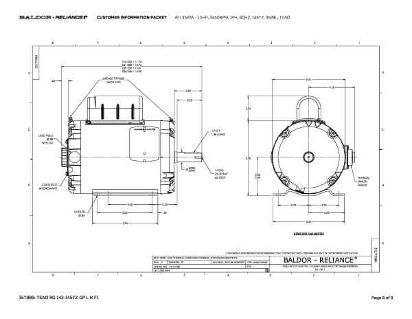 Baldor 1.5 HP, 3450 RPM, 1 Phase, 60 Hz, 143TZ, 3528L, TEAO - AFL3522A - Image 11