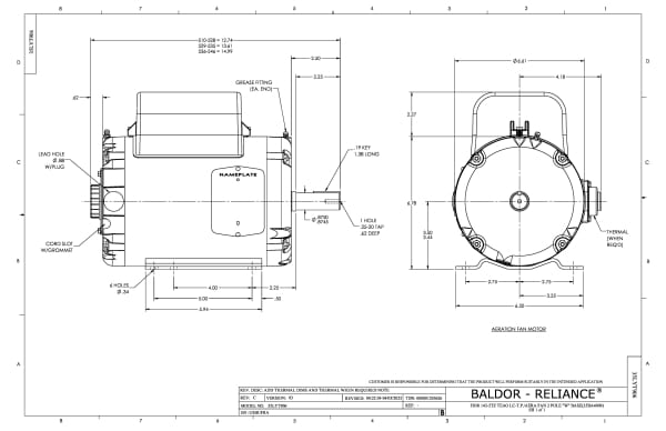 Baldor 3 HP, 3450 RPM, 1 Phase, 60 Hz, 145TZ, 3535LC, TEAO - AFL3524A - Image 2