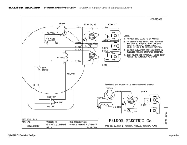 Baldor 3 HP, 3450 RPM, 1 Phase, 60 Hz, 145TZ, 3535LC, TEAO - AFL3524A - Image 11