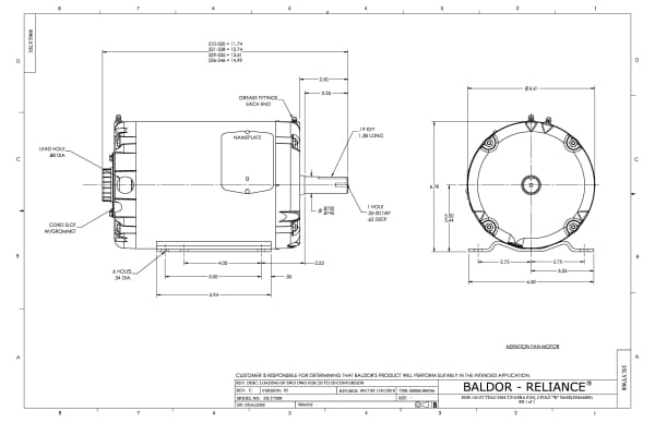 Baldor 3 HP, 3450 RPM, 3 Phase, 60 Hz, 145T, 3528M, TEAO, F1 - AFM3532 - Image 2
