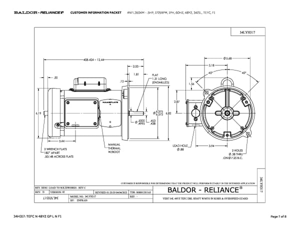 Baldor .5 HP, 1725 RPM, 1 Phase, 60 Hz, 48YZ, 3421L, TEFC, F1 - ANFL3504M - Image 10
