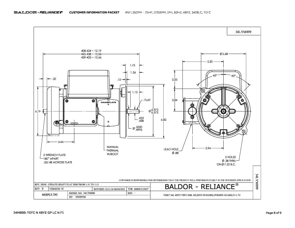 Baldor .75 HP, 1725 RPM, 1 Phase, 60 Hz, 48YZ, 3428LC, TEFC - ANFL3507M - Image 11