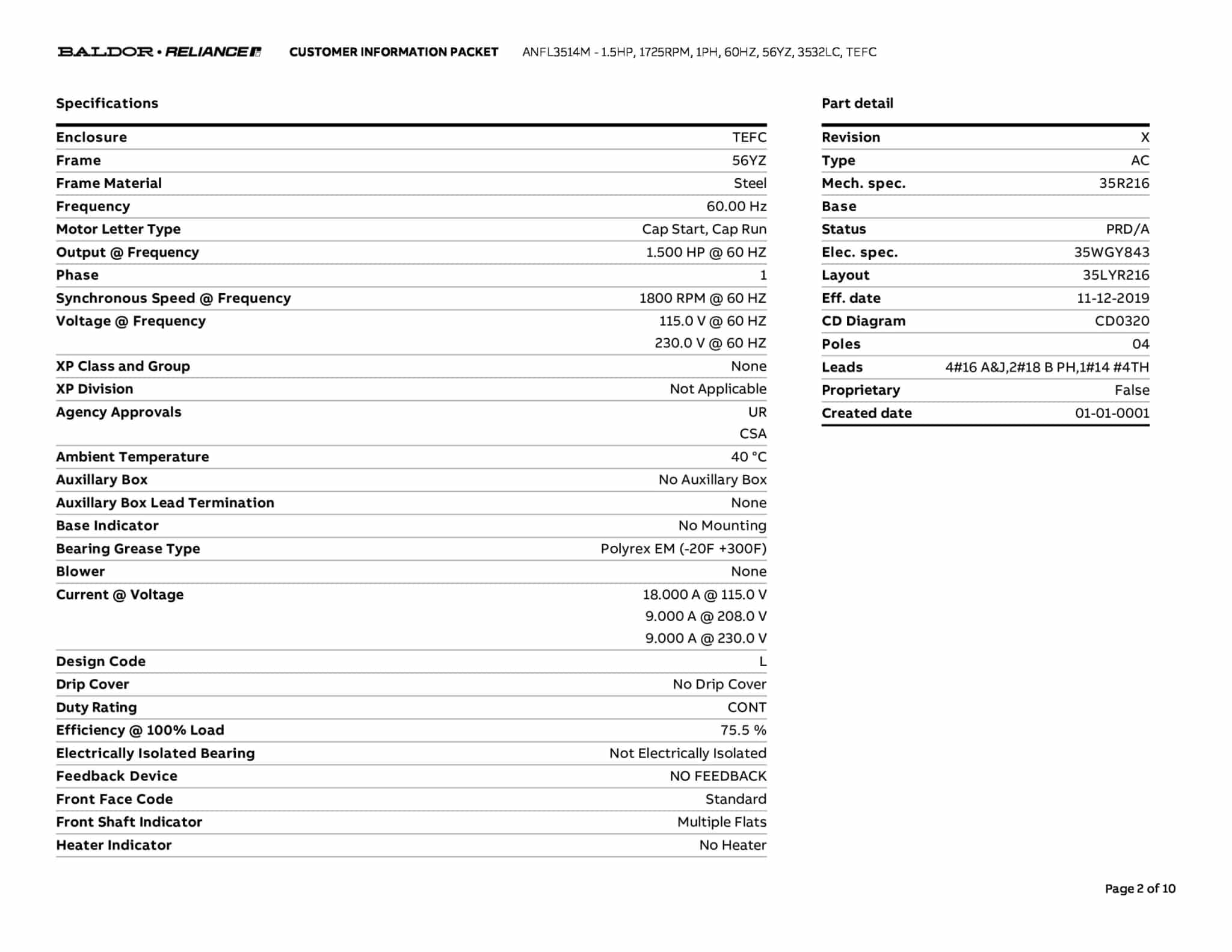 Baldor 1.5 HP, 1725 RPM, 1 Phase, 60 Hz, 56YZ, 3532LC, TEFC - ANFL3514M - Image 5