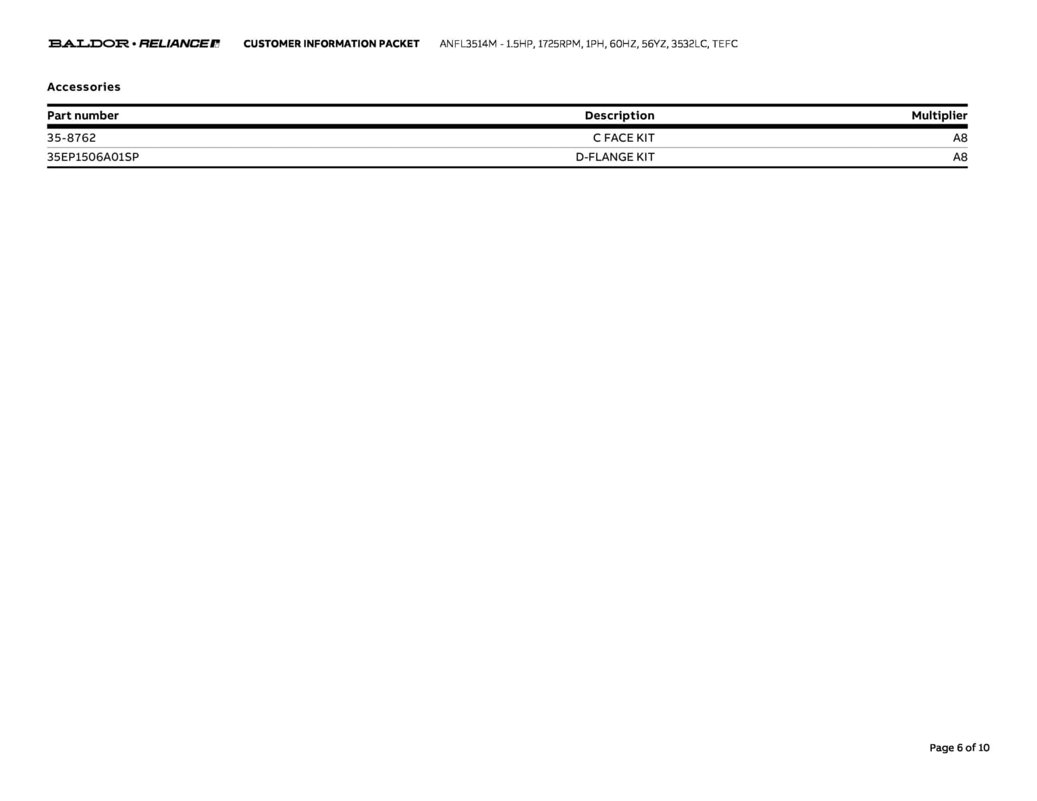 Baldor 1.5 HP, 1725 RPM, 1 Phase, 60 Hz, 56YZ, 3532LC, TEFC - ANFL3514M - Image 9