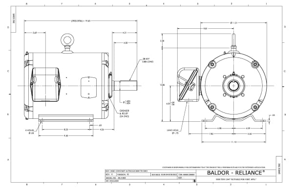 Baldor 5 HP, 870 RPM, 3 Phase, 60 Hz, 254T, 3936M, TEAO, F1 - AOM25904T - Image 2