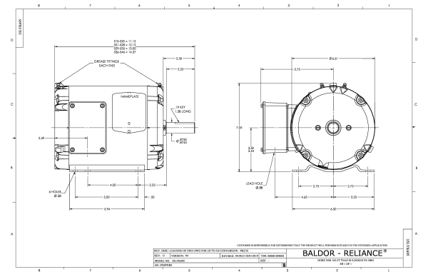 Baldor 1 HP, 1155 RPM, 3 Phase, 60 Hz, 145T, 3520M, TEAO, F1 - AOM3556T - Image 2