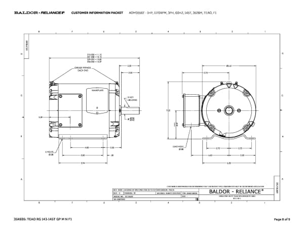 Baldor 1 HP, 1155 RPM, 3 Phase, 60 Hz, 145T, 3520M, TEAO, F1 - AOM3556T - Image 11