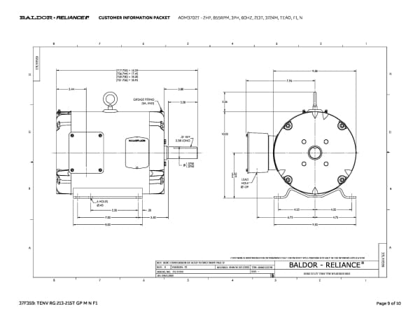 Baldor 2 HP, 855 RPM, 3 Phase, 60 Hz, 213T, 3724M, TEAO, F1, N - AOM3702T - Image 12