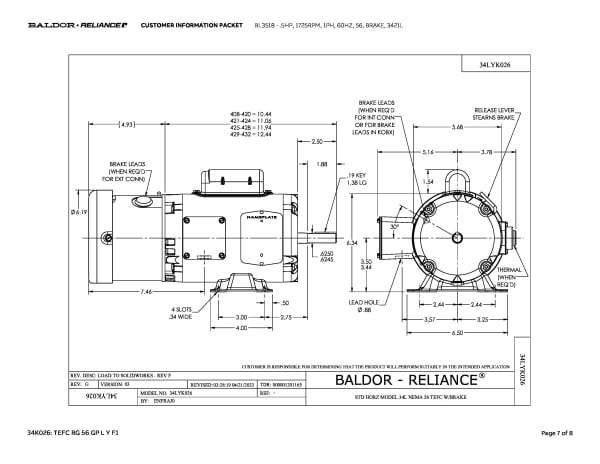 Baldor .5 HP, 1725 RPM, 1 Phase, 60 Hz, 56, BRAKE, 3421L - BL3518 - Image 10