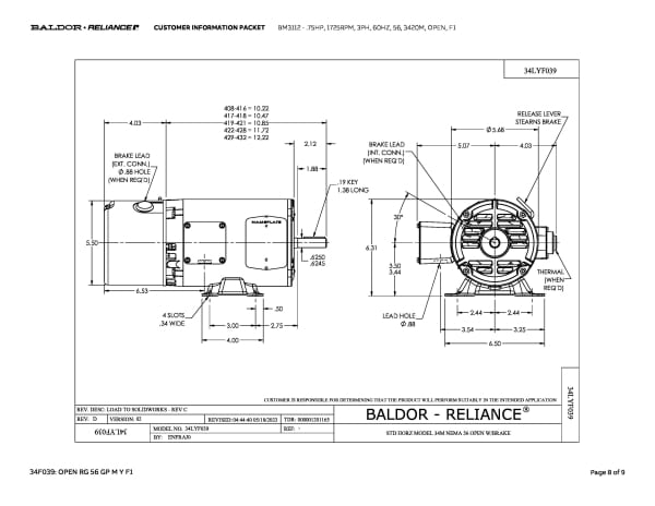 Baldor .75 HP, 1725 RPM, 3 Phase, 60 Hz, 56, 3420M, OPEN, F1 - BM3112 - Image 11