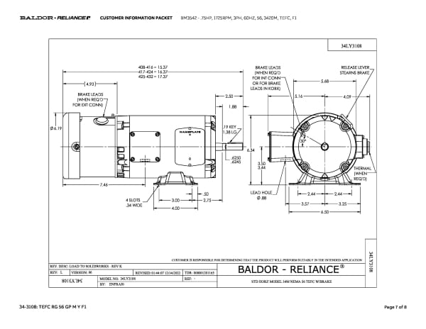 Baldor .75 HP, 1725 RPM, 3 Phase, 60 Hz, 56, 3420M, TEFC, F1 - BM3542 - Image 10