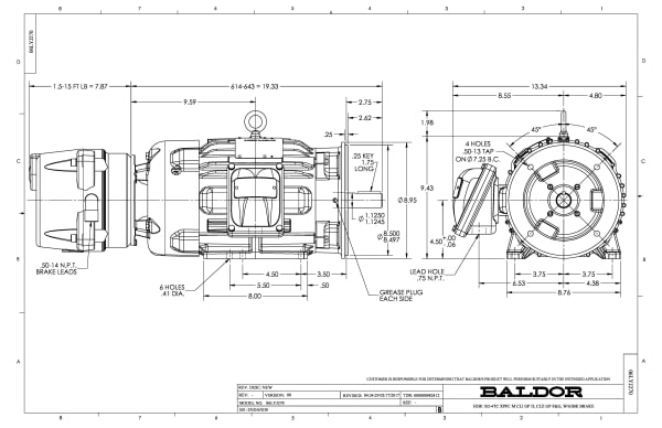 Baldor 3//2 HP, 1755//1465 RPM, 3 Phase, 60//50 Hz, 182TC - CBXM18342T - Image 2