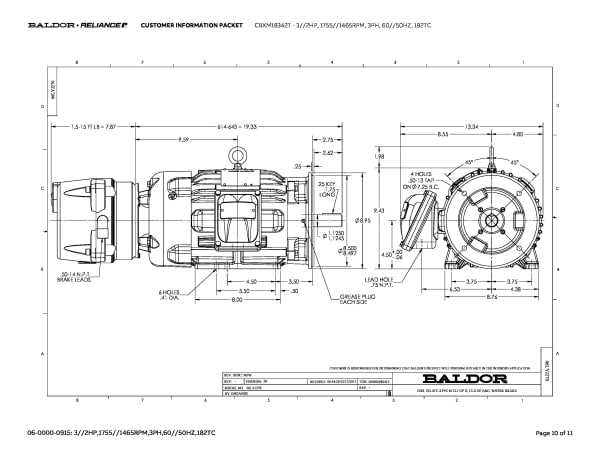 Baldor 3//2 HP, 1755//1465 RPM, 3 Phase, 60//50 Hz, 182TC - CBXM18342T - Image 13