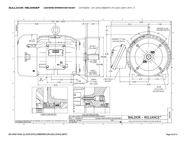 Baldor 3 HP, 3470//2890 RPM, 3 Phase, 60 Hz, 182TC, XPFC, F1 - CCPX18326T - Image 13