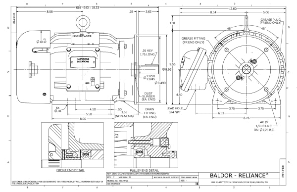 Baldor 5 HP, 1750//1450 RPM, 3 Phase, 60 Hz, 184TC, XPFC, F1 - CCPX18546T - Image 2