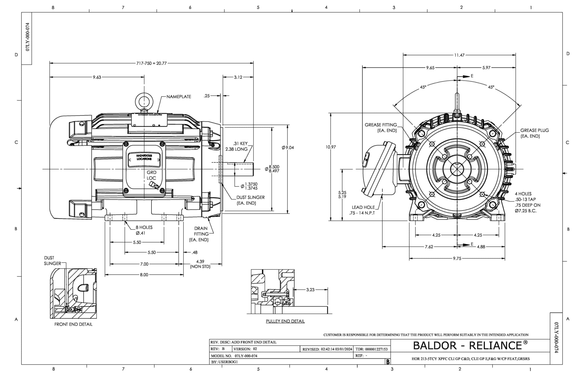 Baldor 7.5 HP, 3510//2910 RPM, 3 Phase, 60 Hz, 213TCY, XPFC - CCPX21726T - Image 2