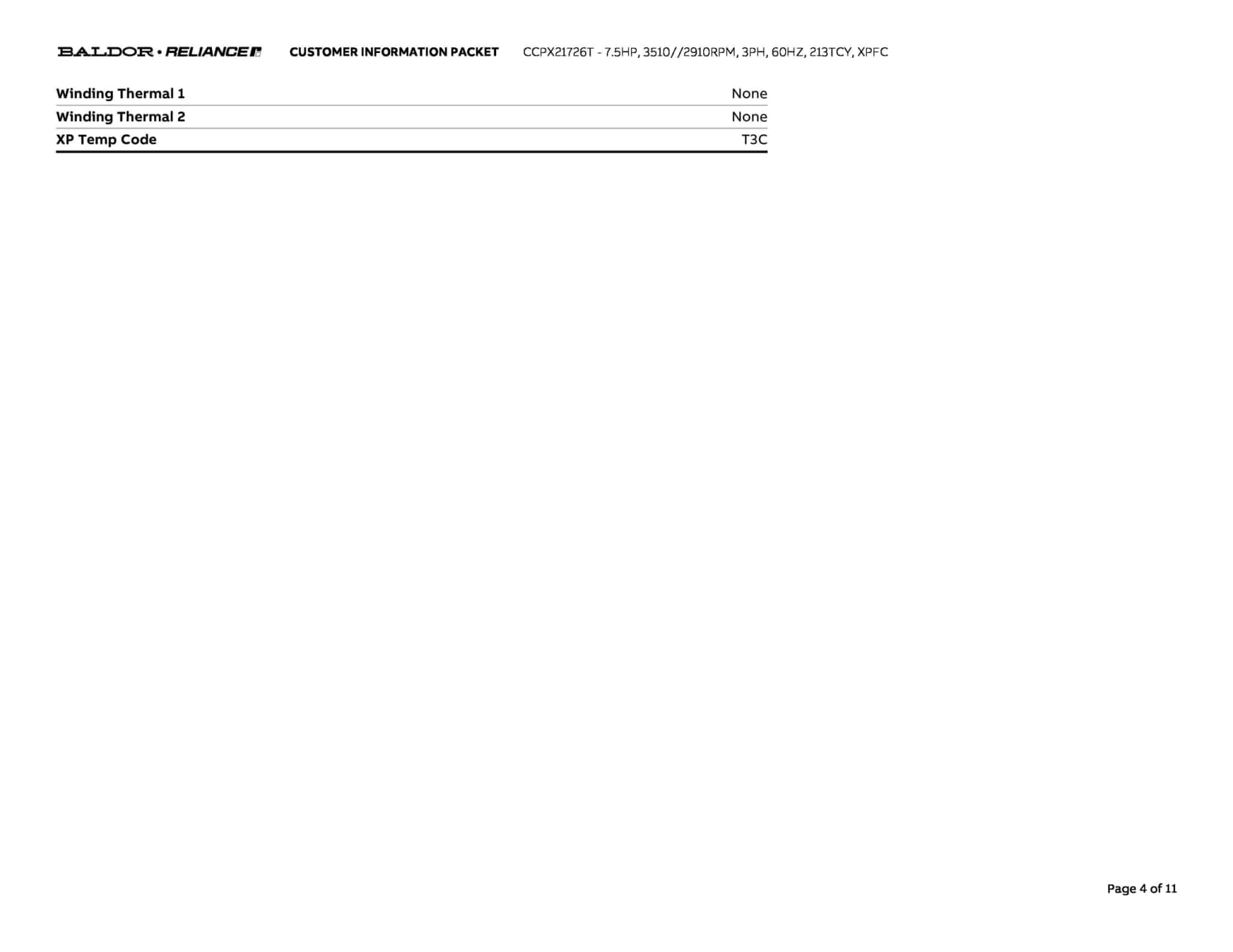 Baldor 7.5 HP, 3510//2910 RPM, 3 Phase, 60 Hz, 213TCY, XPFC - CCPX21726T - Image 7